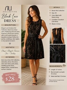 Women’s Black Lace Overlay Dress with Nude Lining